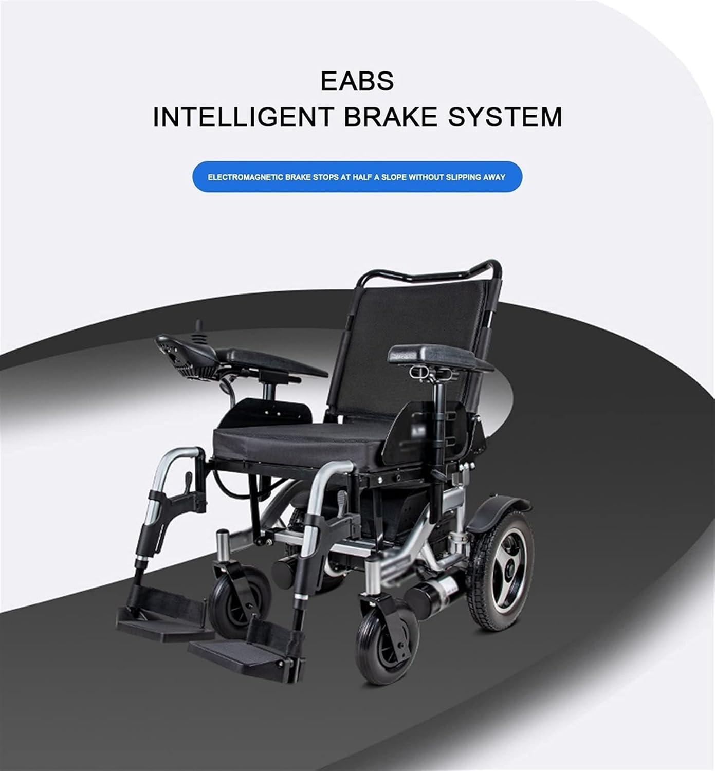Luxury Electric Wheelchair, Electric Foldable Super Power Low Noise Large Capacity Battery Breathable Cushion and Backrest (Black)
