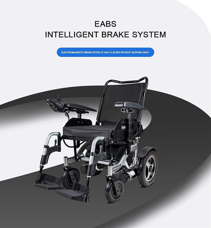 Luxury Electric Wheelchair, Electric Foldable Super Power Low Noise Large Capacity Battery Breathable Cushion and Backrest (Black)