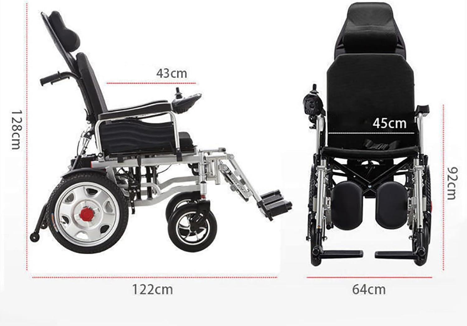 Electric Wheelchair Heavy Duty Foldable Lightweight Powered Chair with Joystick, 120KG Weight Capacity, Portable for Indoor & Outdoor Use