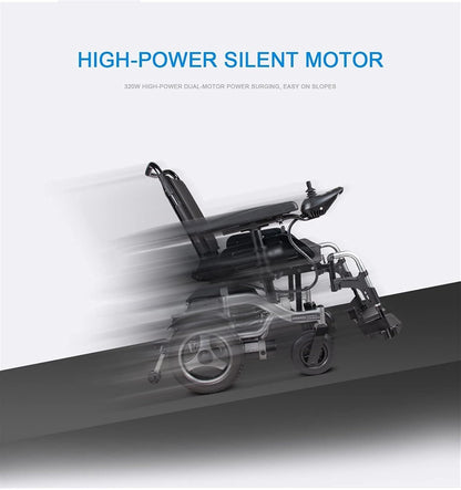 Luxury Electric Wheelchair, Electric Foldable Super Power Low Noise Large Capacity Battery Breathable Cushion and Backrest (Black)