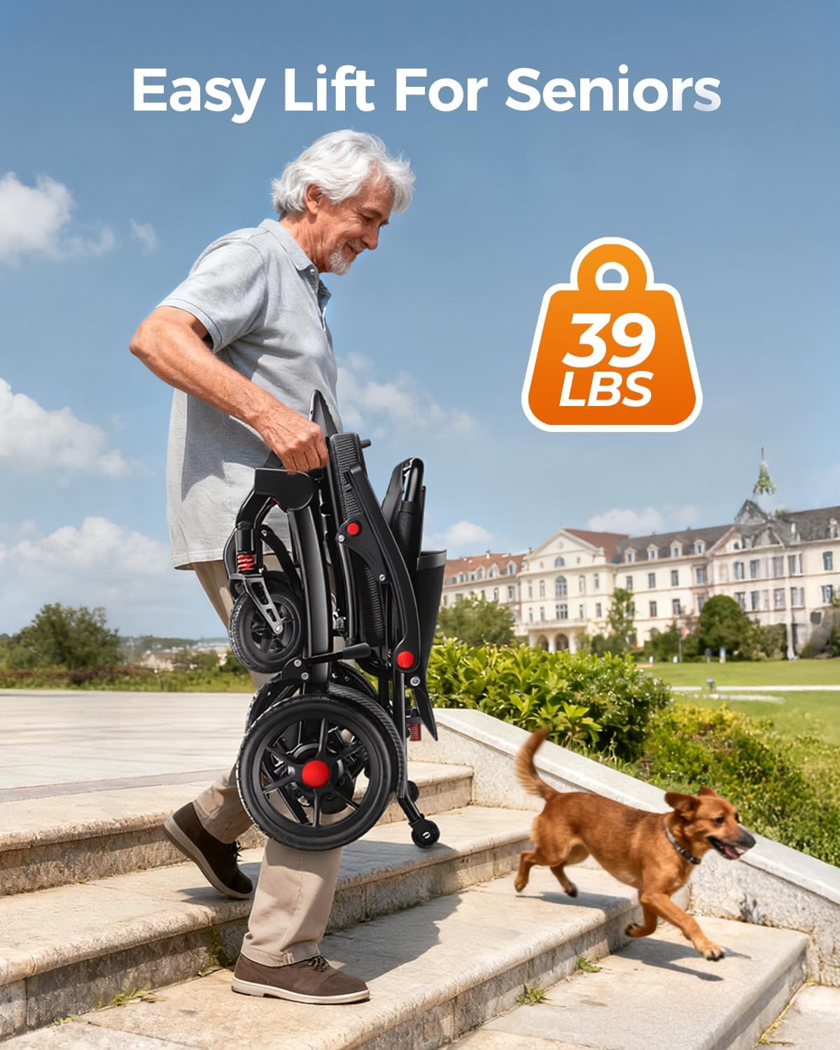 39LB Ultra Lightweight 25 Miles Electric Wheelchairs for Adults, Foldable Motorized Wheelchair for Seniors, Long Travel Range Mobility Scooter, All Terrain Compact Portable Power Wheelchair