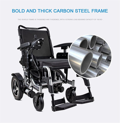 Luxury Electric Wheelchair, Electric Foldable Super Power Low Noise Large Capacity Battery Breathable Cushion and Backrest (Black)