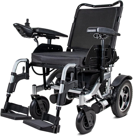 Luxury Electric Wheelchair, Electric Foldable Super Power Low Noise Large Capacity Battery Breathable Cushion and Backrest (Black)