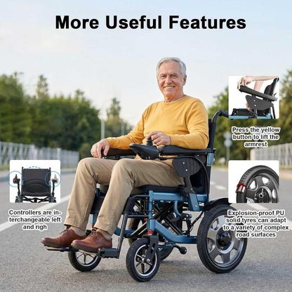 33Kg Net Weight Heavy-Duty Electric Wheelchair, Adults Seniors Power Mobility Chair, 12Ah Lithium Battery 15Km Cruising Range, Dual Motors 600W Output, Carbon Steel Frame 120Kg Load